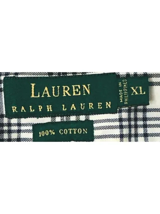 Lauren Ralph Lauren Button Up Shirt Mens XL Short Sleeve Navy Blue Plaid Logo - Picture 2 of 4